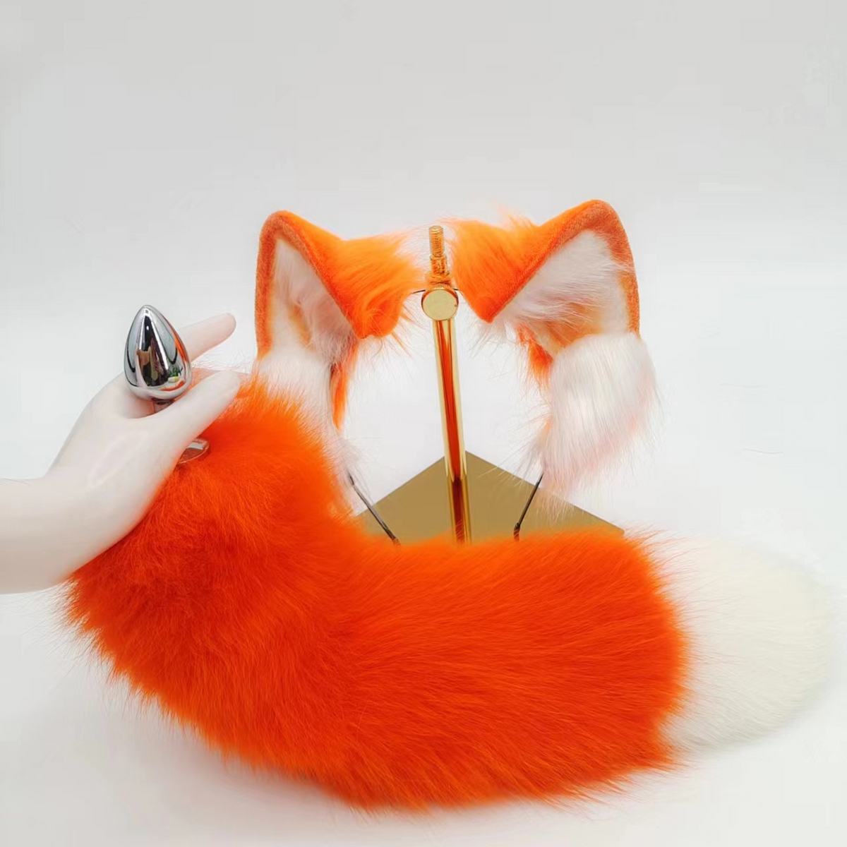 Plug Anal Queue de Renard Orange  – Kit avec Oreilles