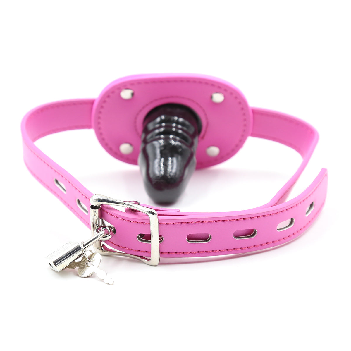 Bâillon Gode BDSM Femdom Noir avec Sangles Rose