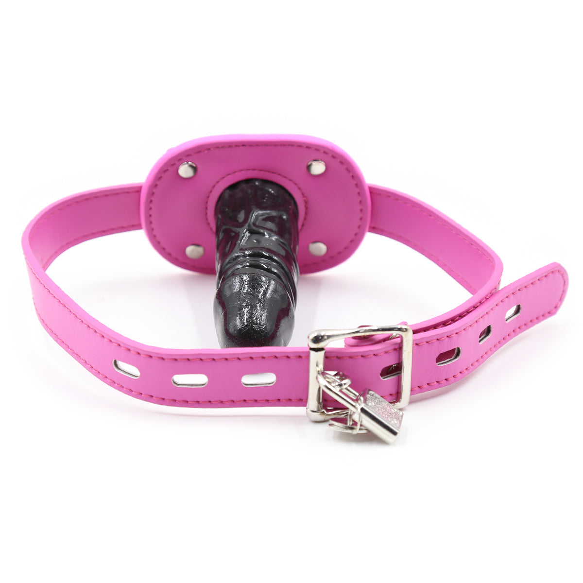 Bâillon Gode BDSM Femdom Noir avec Sangles Rose