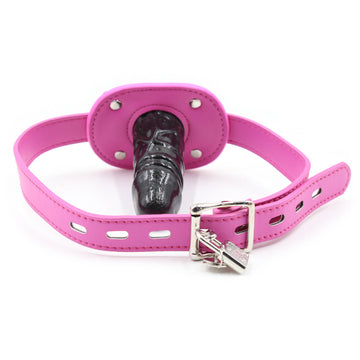 Bâillon Gode BDSM Femdom Noir avec Sangles Rose