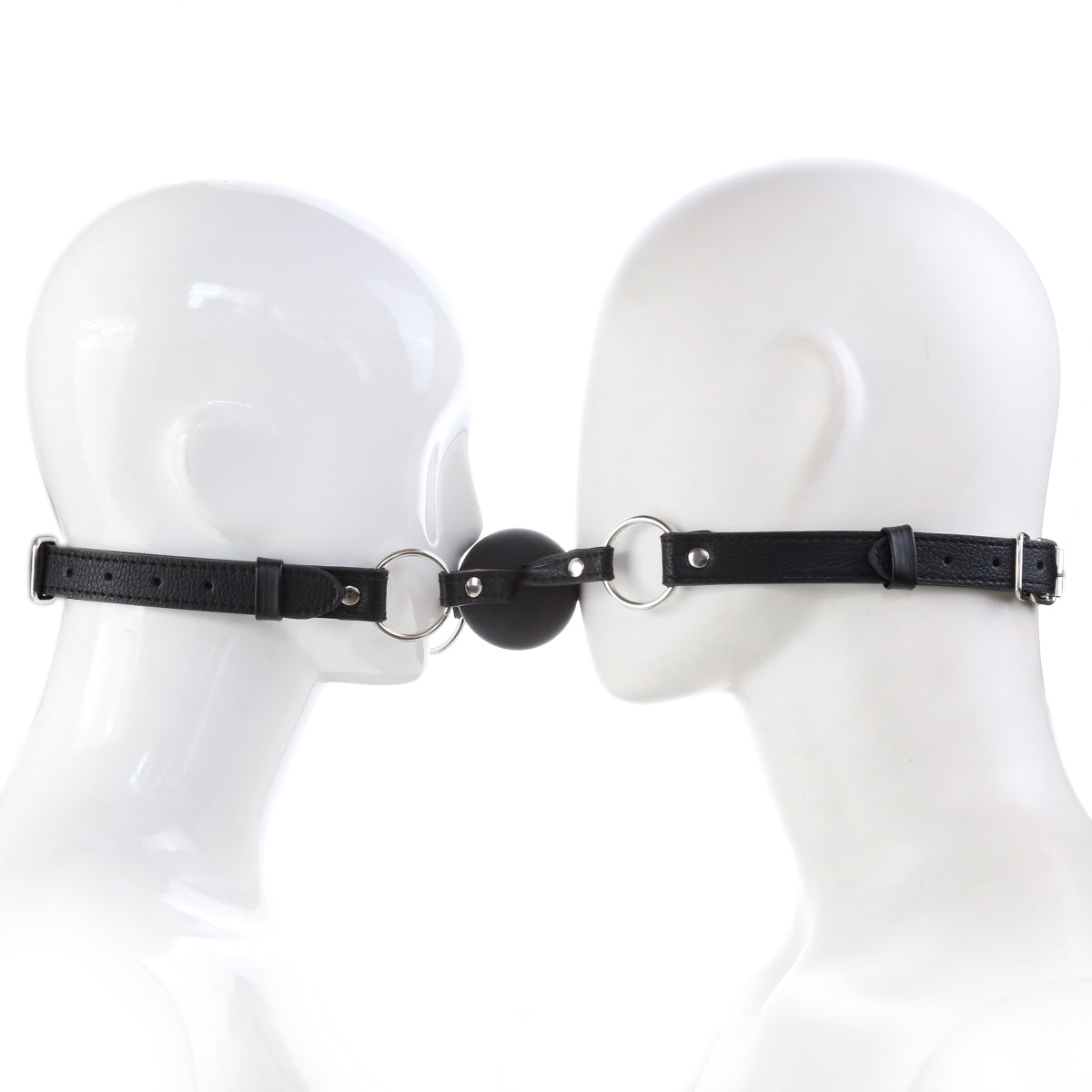 Bâillon-Boule Double BDSM Noir Effet Cuir 5 cm