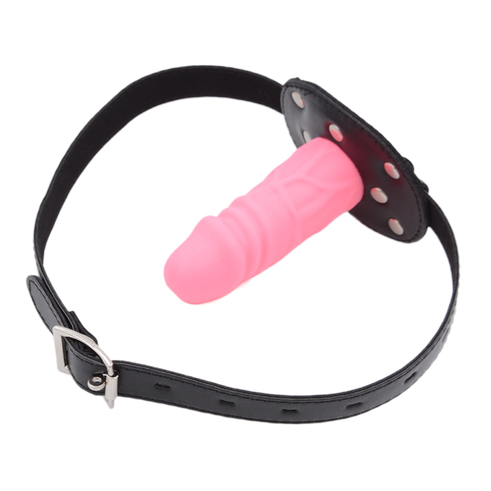 Bâillon Gode BDSM En Cuir Avec Dildo 10 Cm