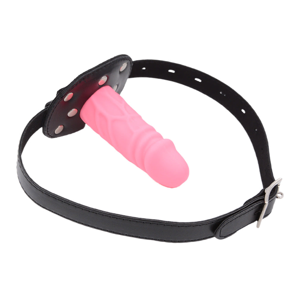Bâillon Gode BDSM En Cuir Avec Dildo 10 Cm