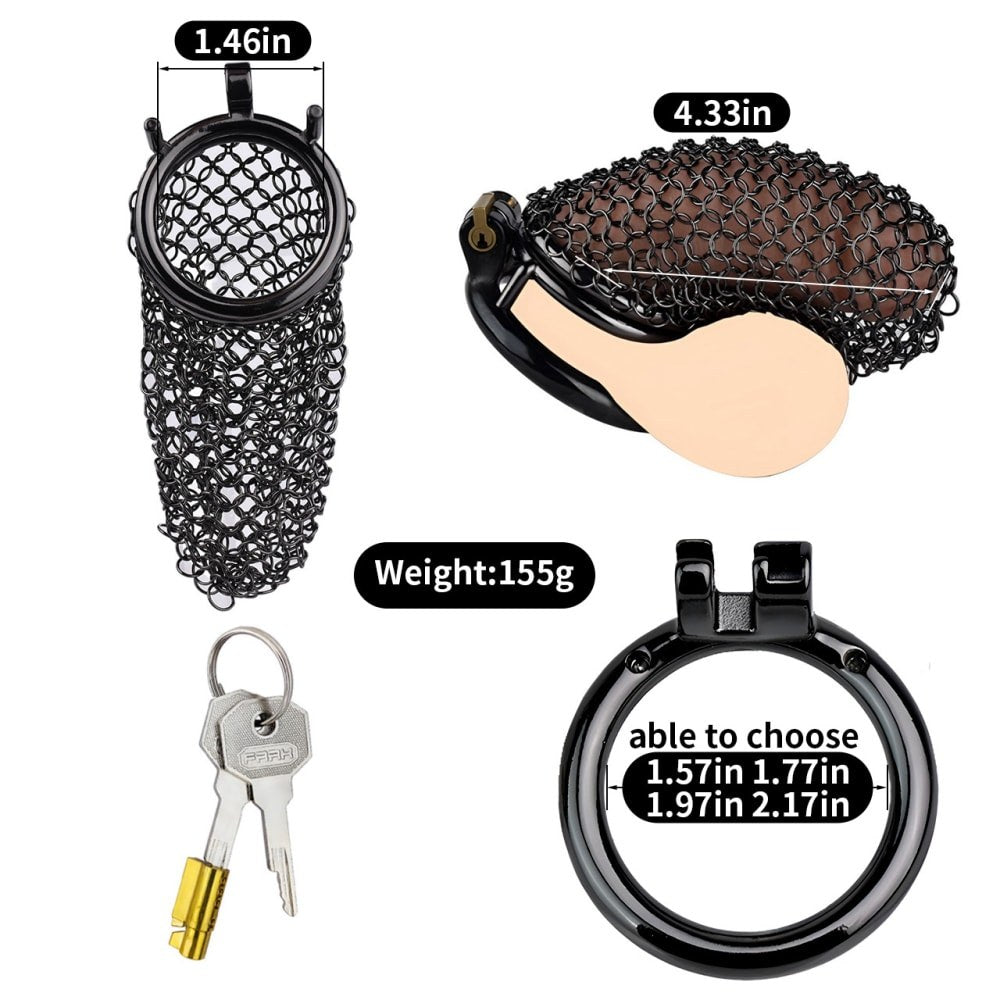 Cage de Chasteté Metal Homme Noir en Maille BDSM