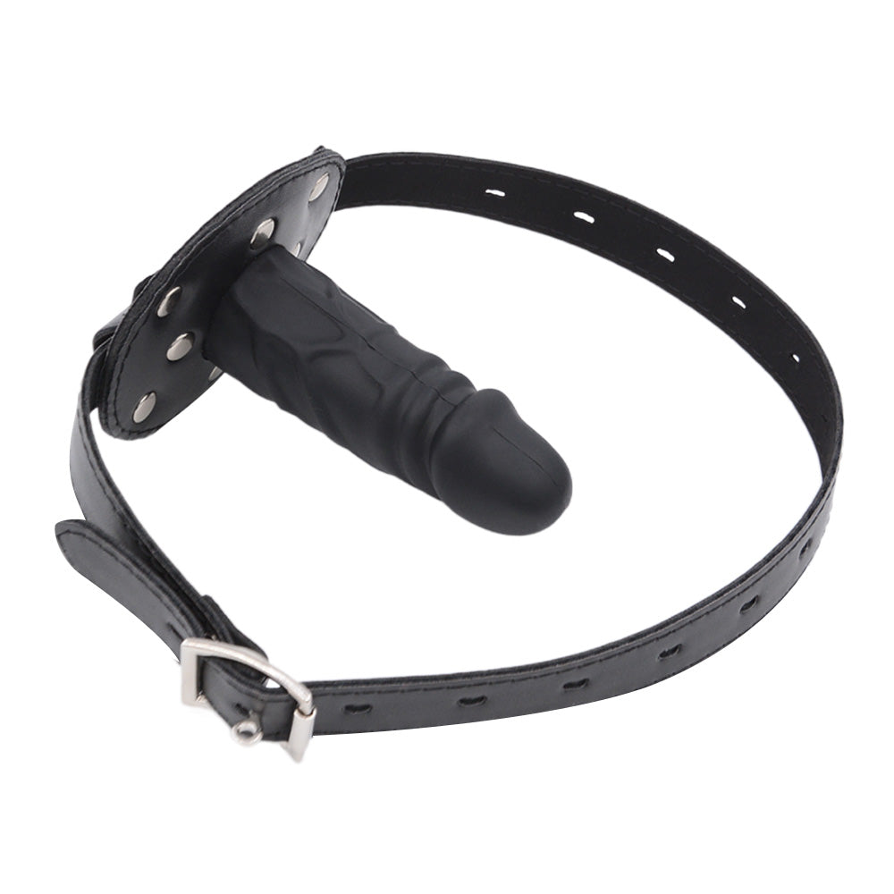 Bâillon Gode BDSM En Cuir Avec Dildo 10 Cm