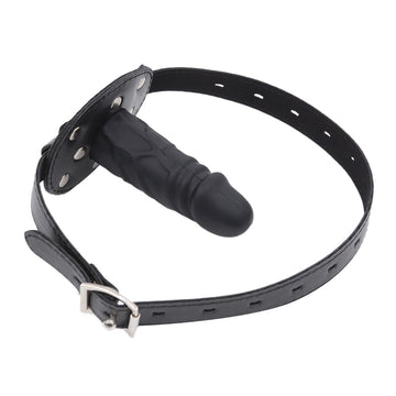 Bâillon Gode BDSM En Cuir Avec Dildo 10 Cm