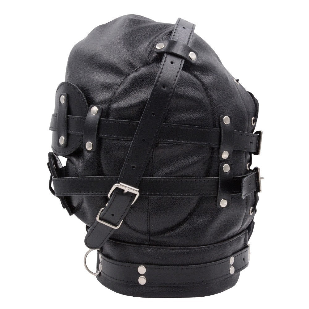 Cagoule Bondage BDSM en Cuir avec Masque Bâillon Gode