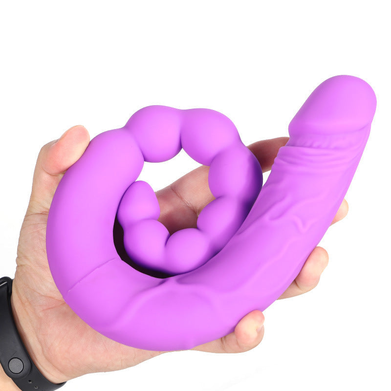 Double Gode Violet Silicone avec Anal Boules