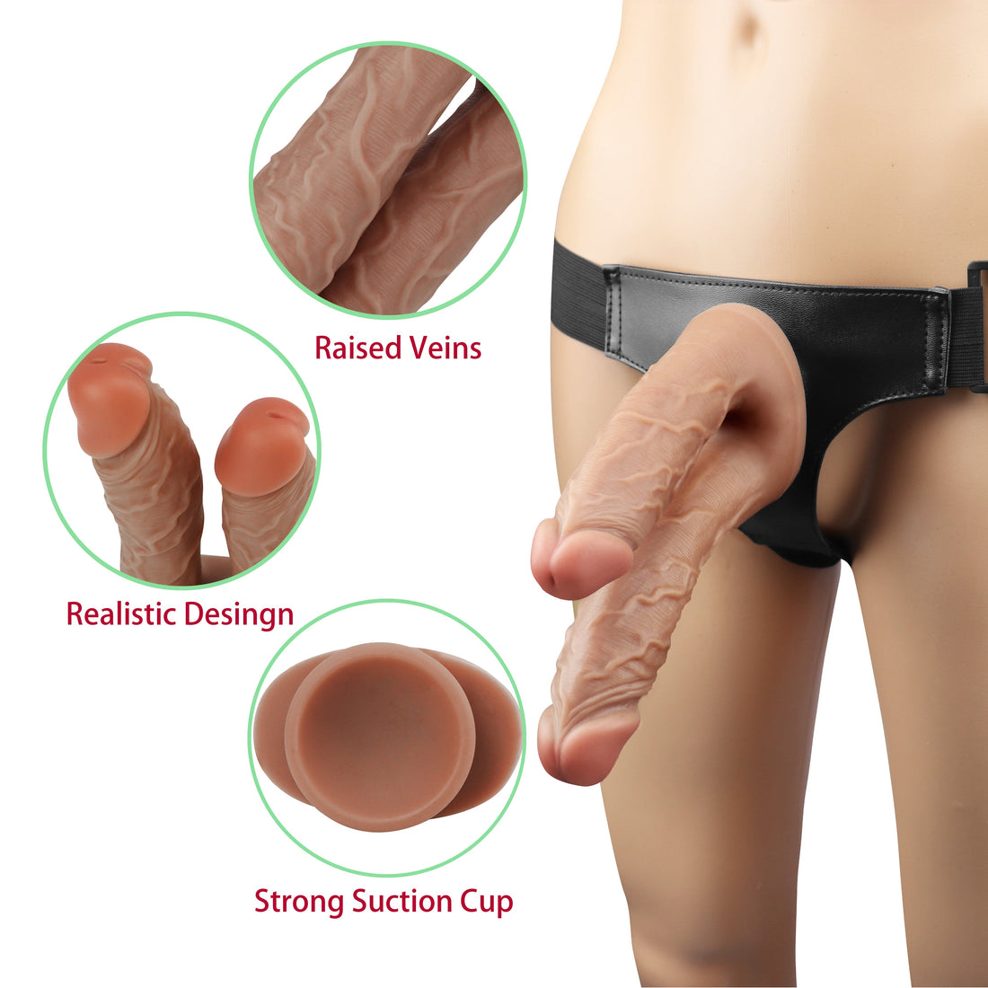 Gode Ceinture Double Pénétration Réaliste Marron