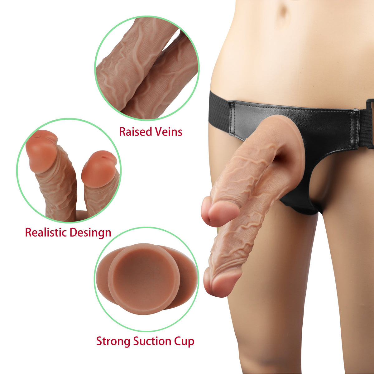 Gode Ceinture Double Pénétration Réaliste Marron