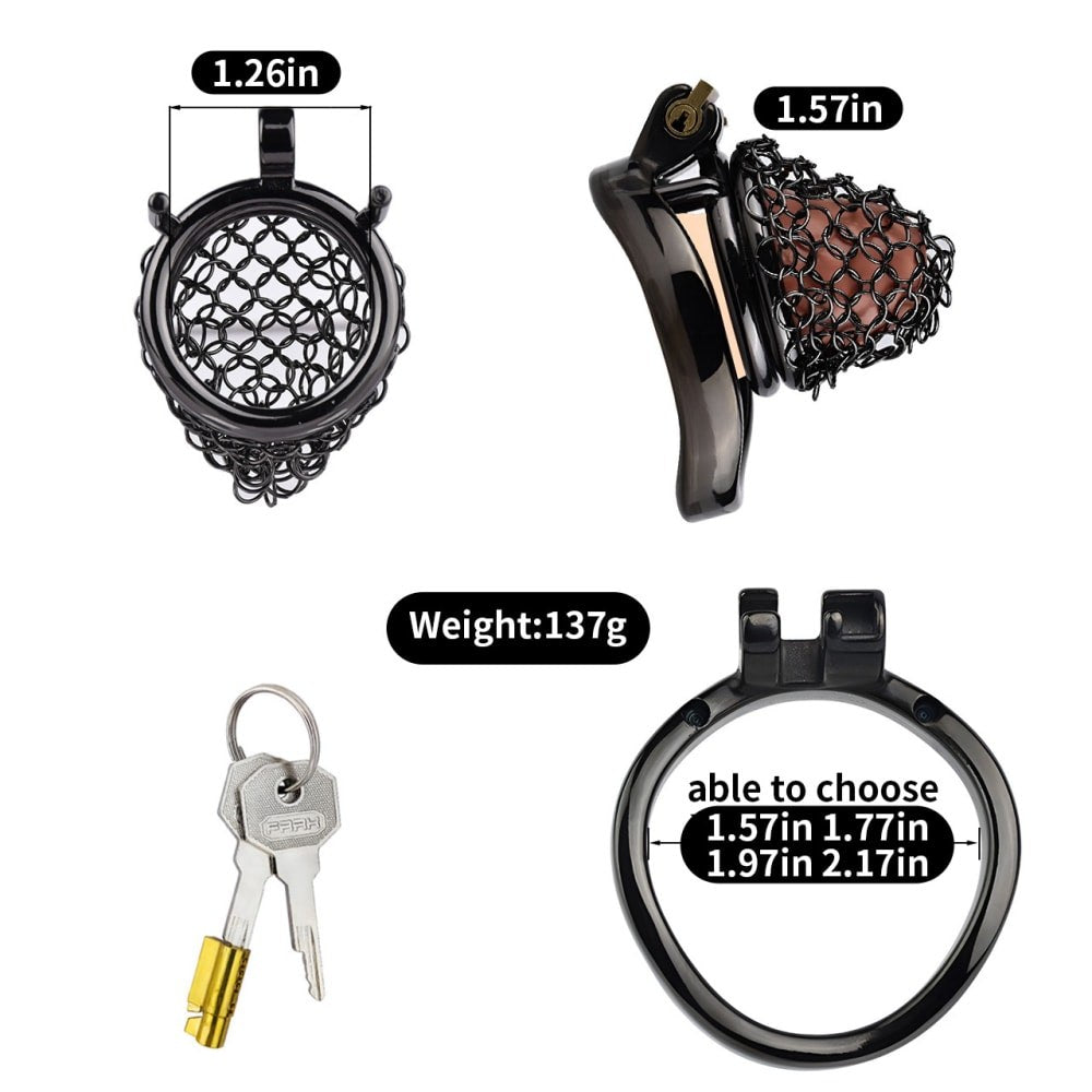 Cage de Chasteté Metal Homme Noir en Maille BDSM
