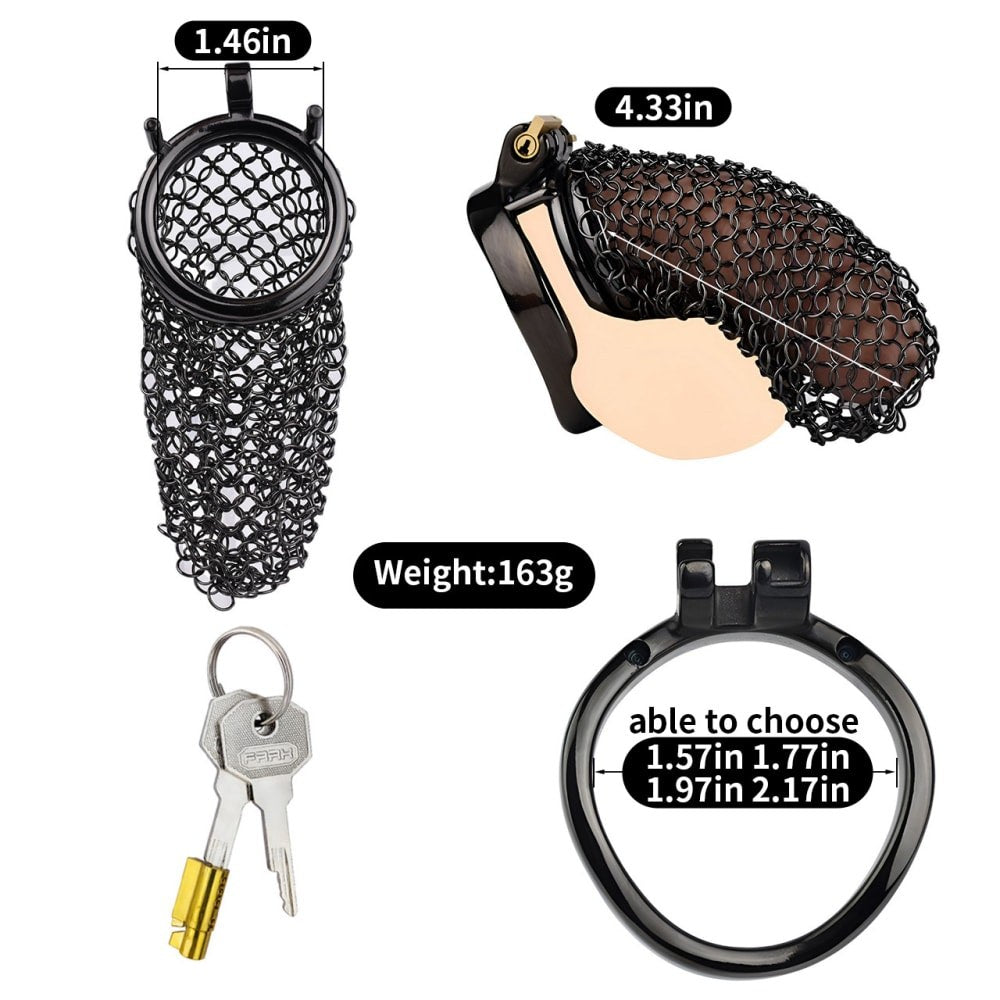 Cage de Chasteté Metal Homme Noir en Maille BDSM
