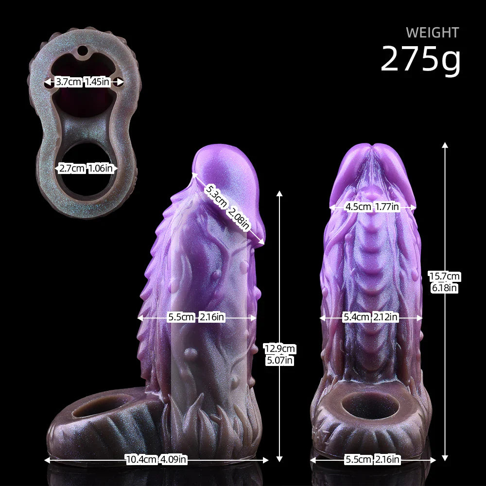 14.4 CM Violet Filetage Monstre Gaine à Pénis