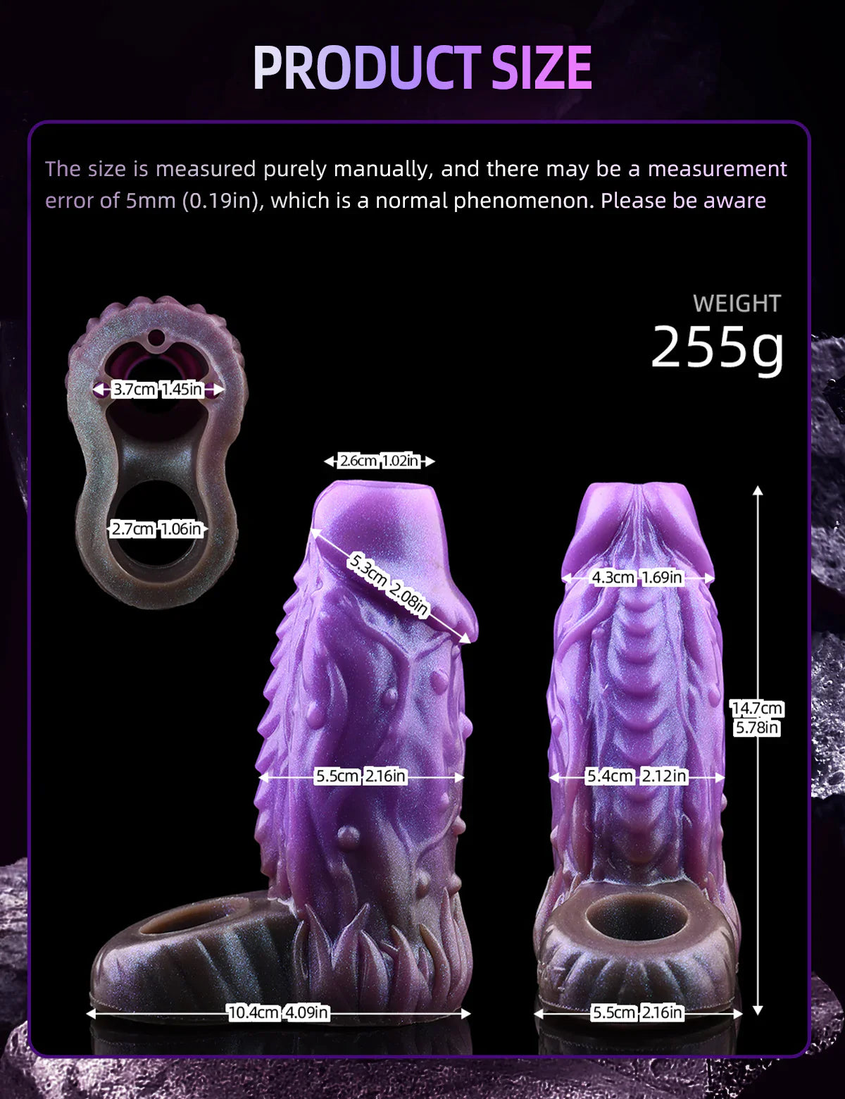 14.4 CM Violet Filetage Monstre Gaine à Pénis