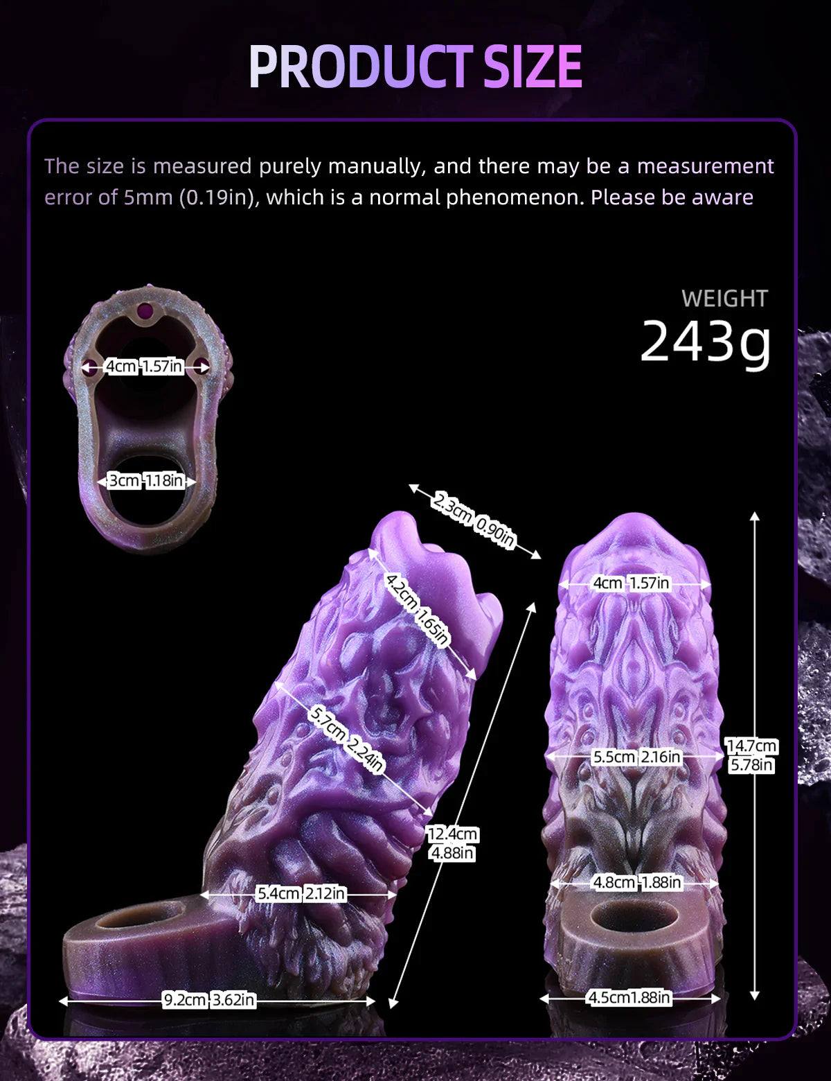 14.4 CM Violet Filetage Monstre Gaine à Pénis