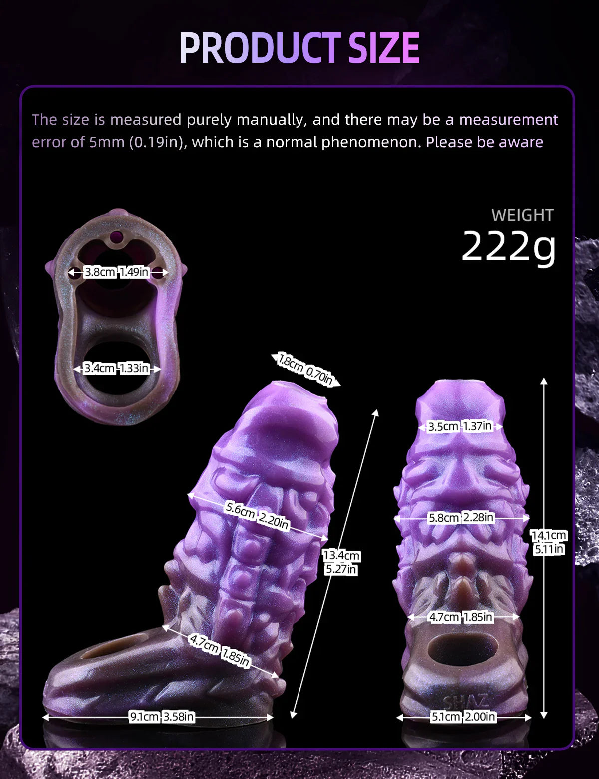 14.4 CM Violet Filetage Monstre Gaine à Pénis