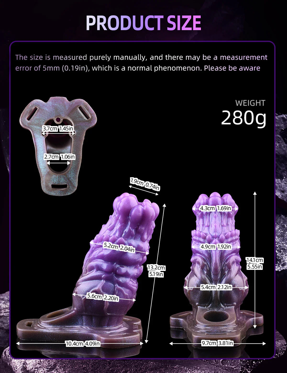 14.4 CM Violet Filetage Monstre Gaine à Pénis