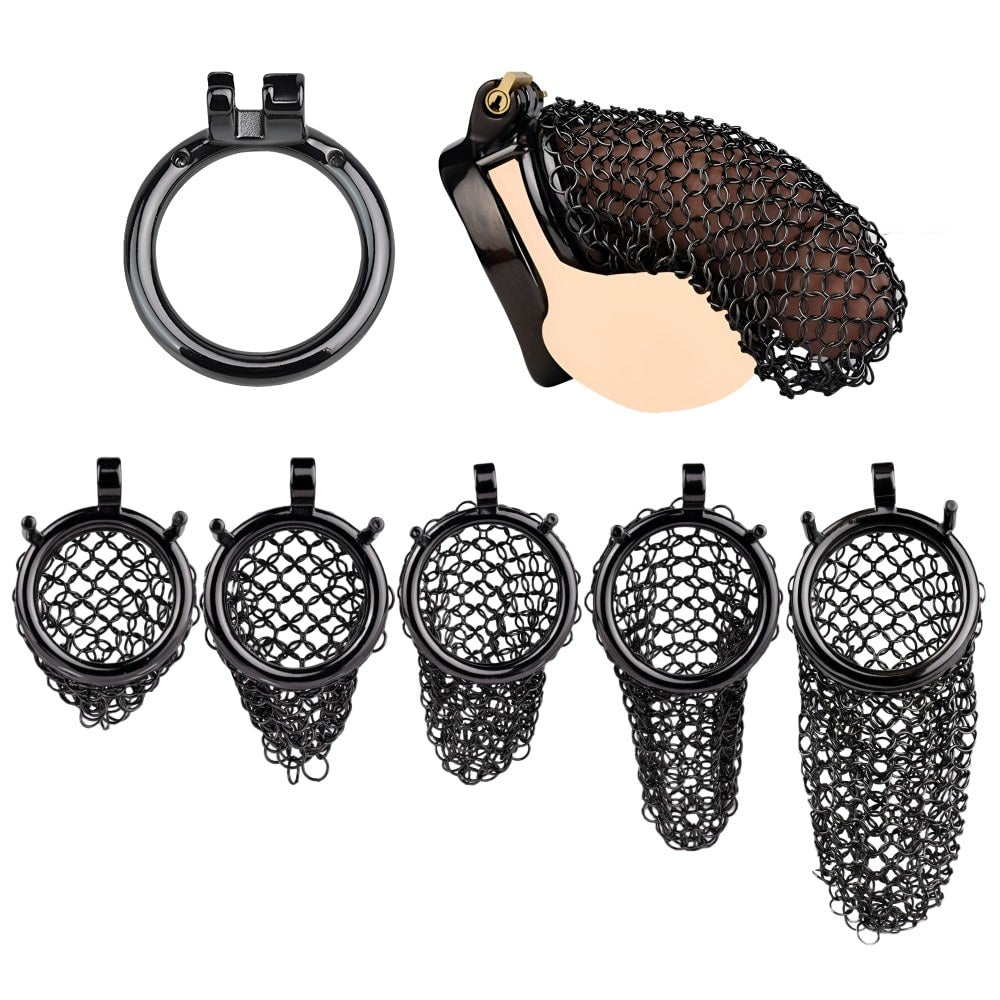 Cage de Chasteté Metal Homme Noir en Maille BDSM