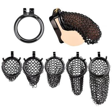 Cage de Chasteté Metal Homme Noir en Maille BDSM