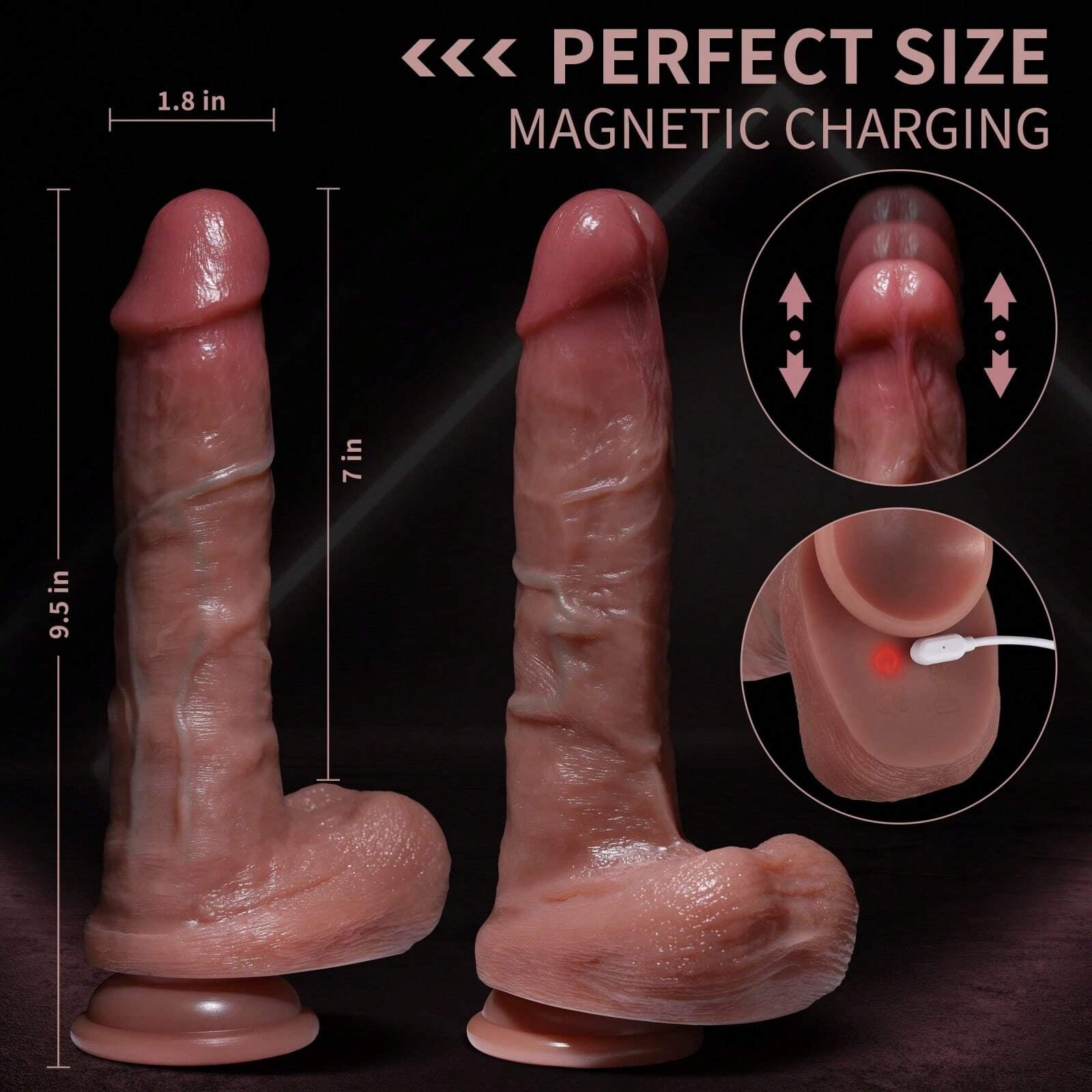 24,1 cm 3-en-1  Réaliste Gode Va-et-Vient Vibrant