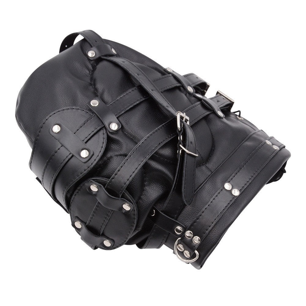 Cagoule Bondage BDSM en Cuir avec Masque Bâillon Gode