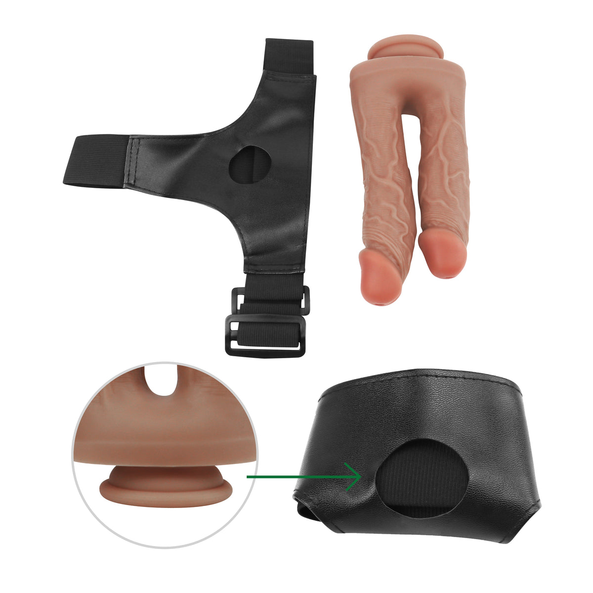 Gode Ceinture Double Pénétration Réaliste Marron