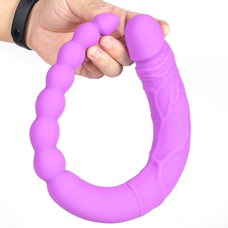 Double Gode Violet Silicone avec Anal Boules