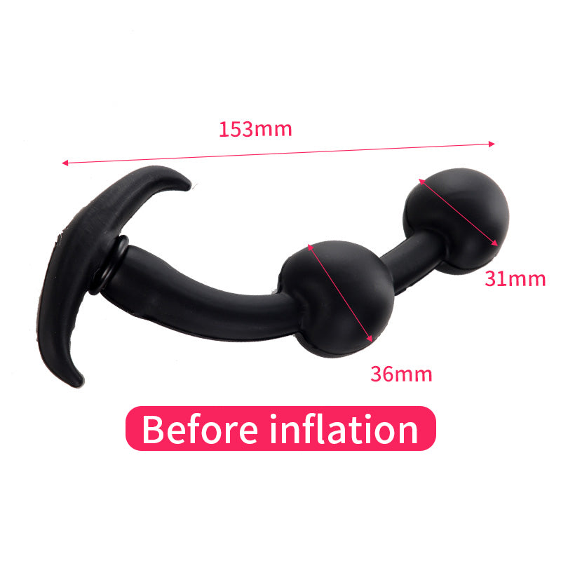Plug Anal Gonflable Noir Double Boule avec Billes d’Acier Intégrées
