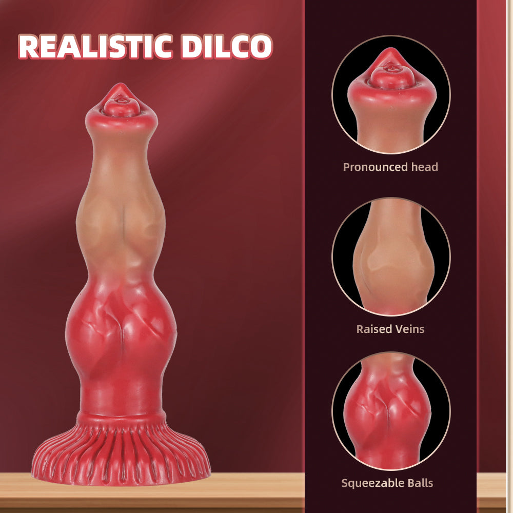 Gode Chien Rouge en Silicone Fantasy à Nœud