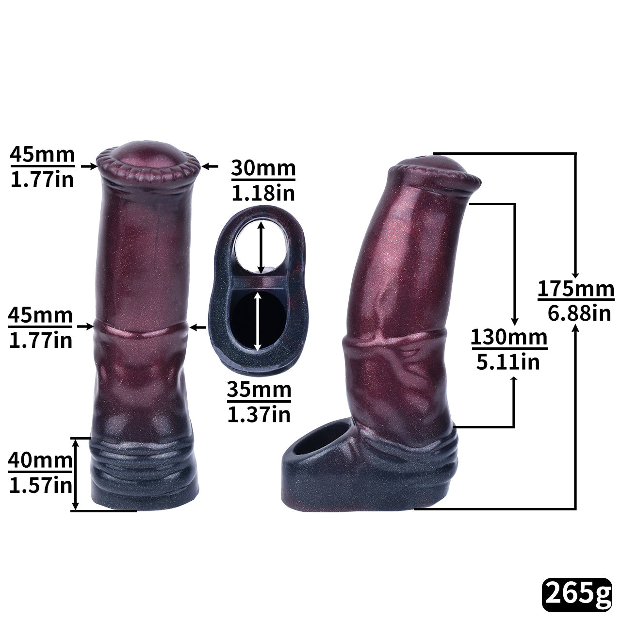 17,5 CM Noire Silicone Gaine à Pénis Cheval