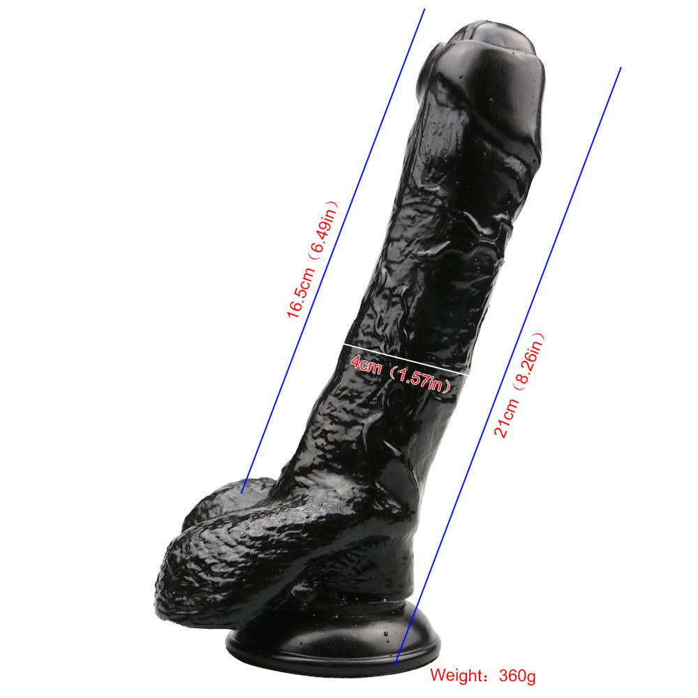 Gode Noir Réaliste Épais avec Prépuce 21 cm