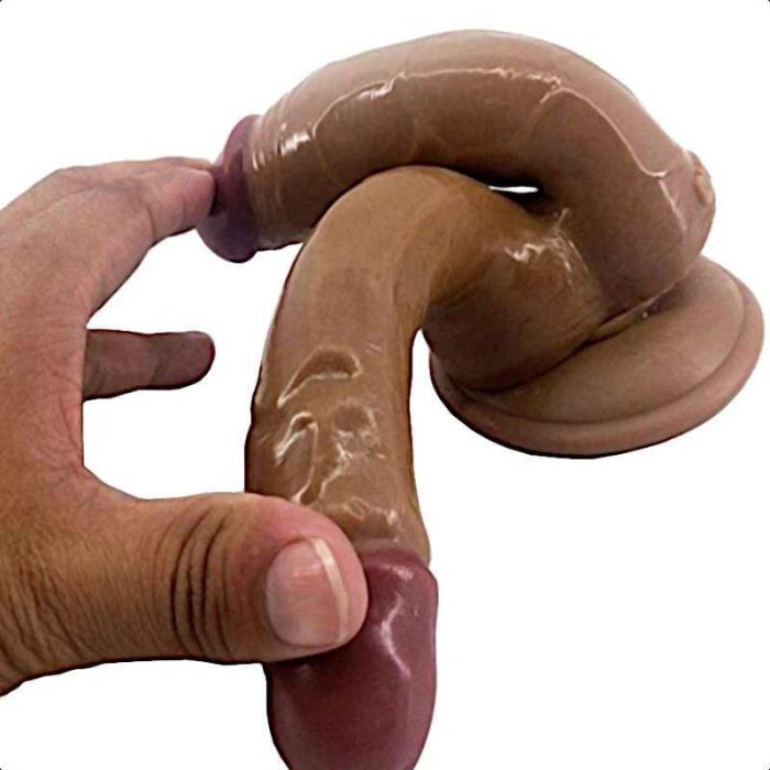 Gode Double Pénétration en Silicone Réaliste Marron