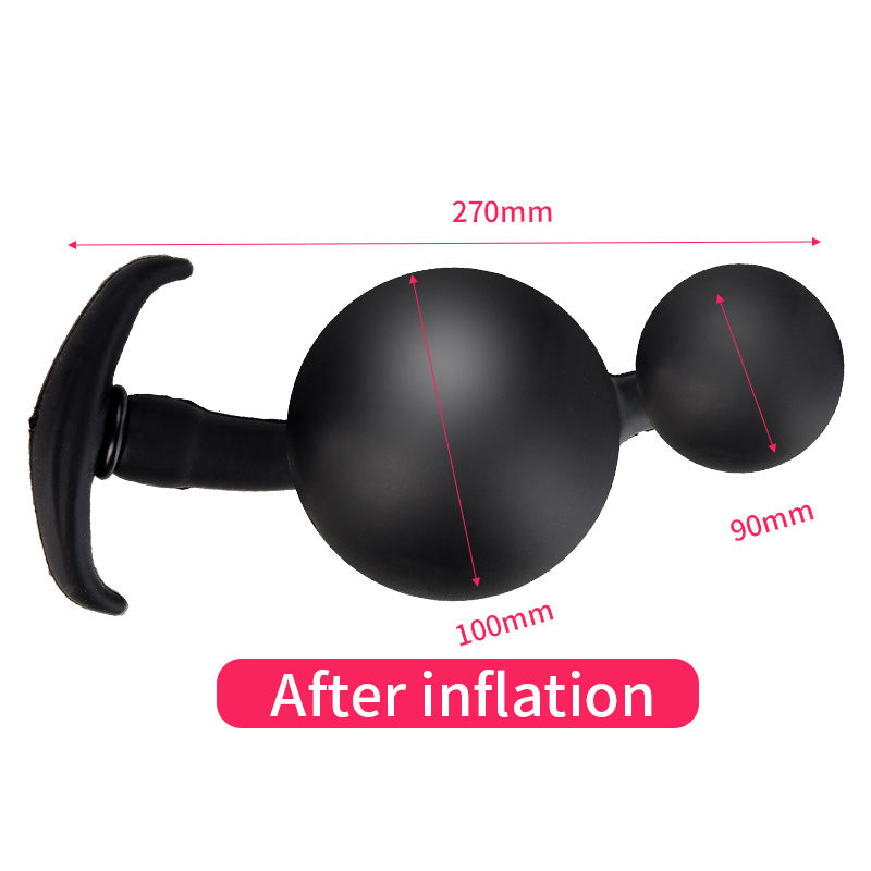 Plug Anal Gonflable Noir Double Boule avec Billes d’Acier Intégrées