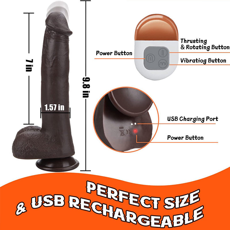20 CM Noir Réaliste Chauffant Gode Va Et Vient