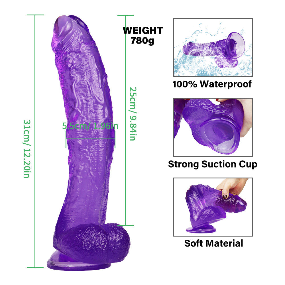 31 CM Violet Courbé Réaliste Gode Jelly