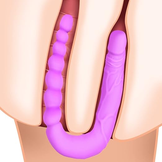 Double Gode Violet Silicone avec Anal Boules