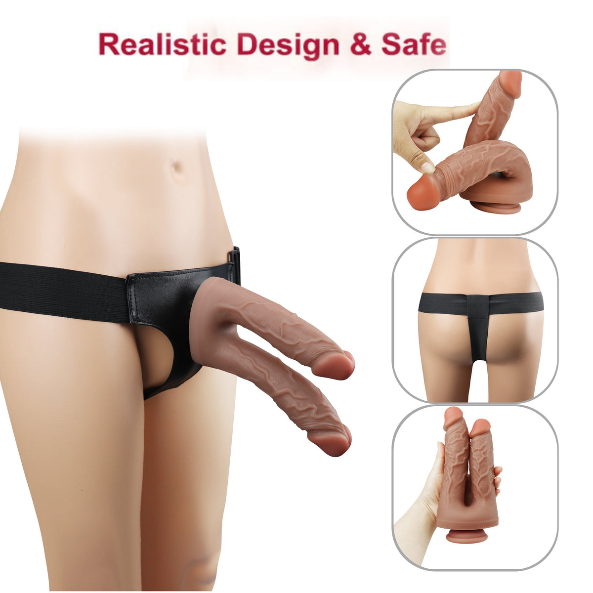 Gode Ceinture Double Pénétration Réaliste Marron