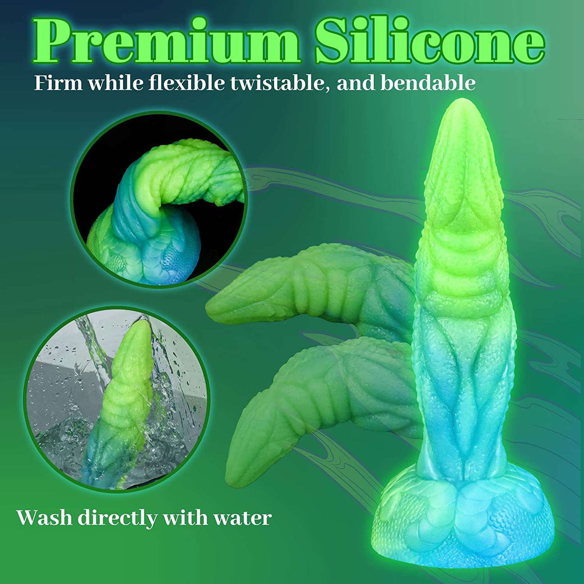 Gode Lumineux Tentacule Fantasy Vert Texturé