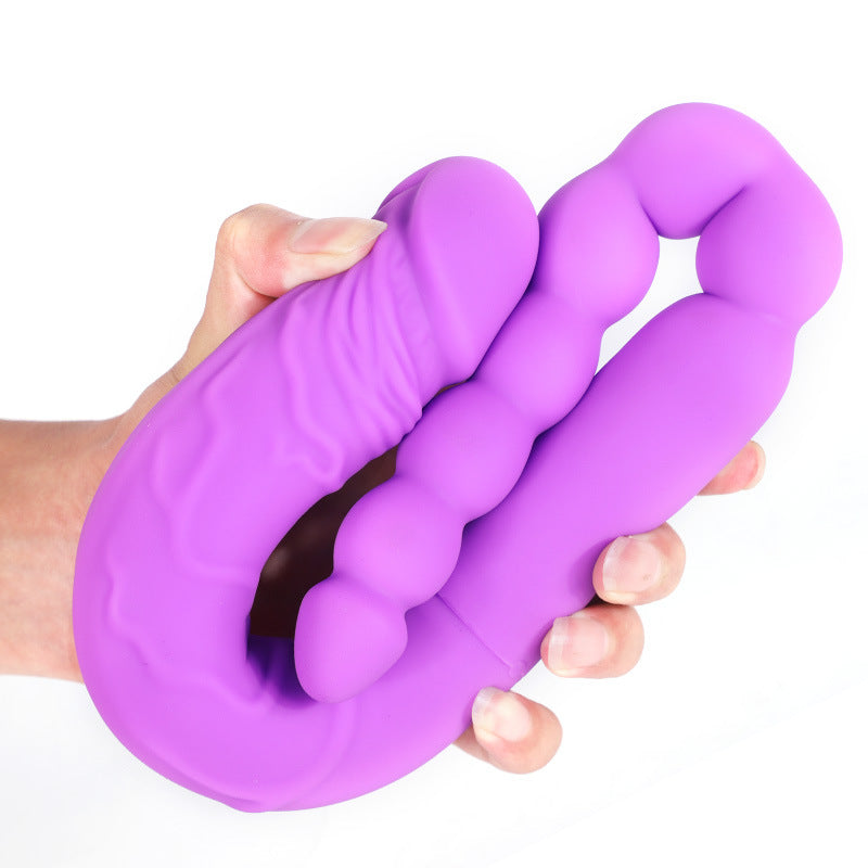 Double Gode Violet Silicone avec Anal Boules