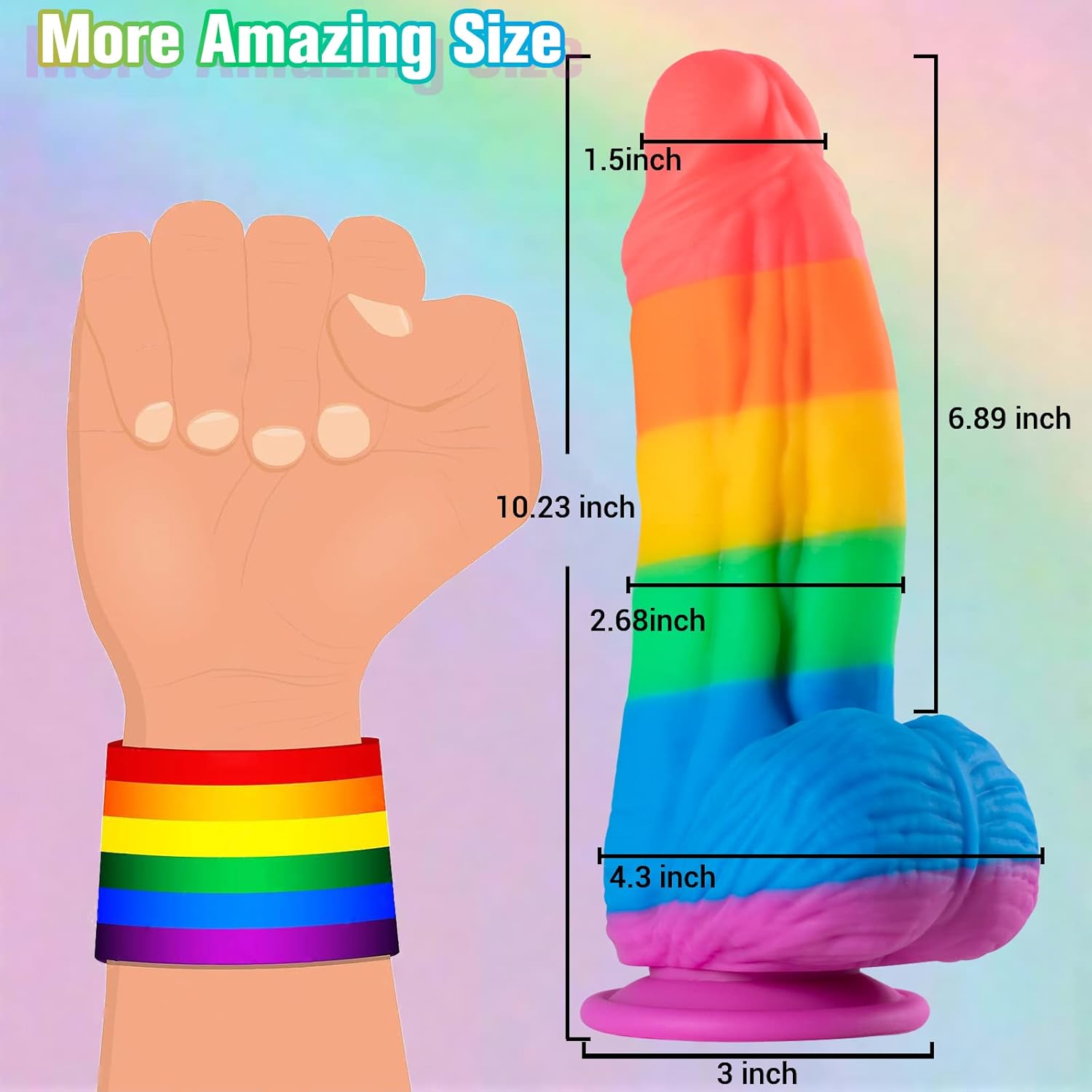 Gode Réaliste épais Arc-en-ciel 25,4 cm