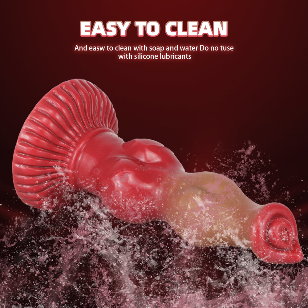 Gode Chien Rouge en Silicone Fantasy à Nœud