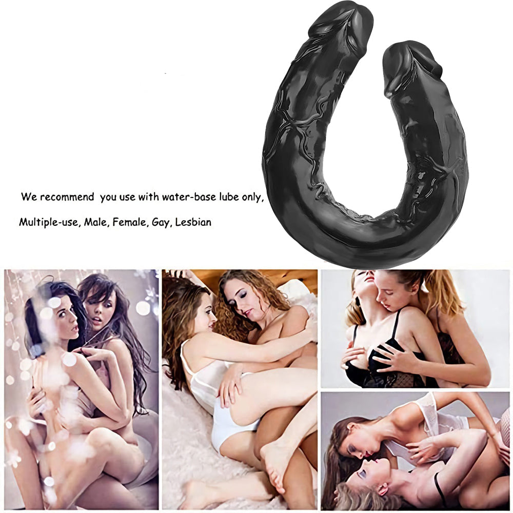 Gode Double Lesbienne Noir Texturé 46 cm