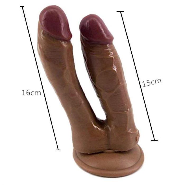 Gode Double Pénétration en Silicone Réaliste Marron