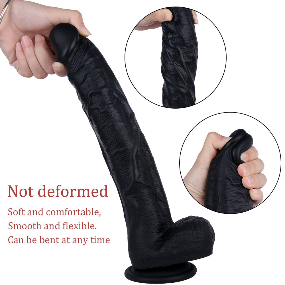 Gode Noir XXL Courbé en Silicone 29 cm