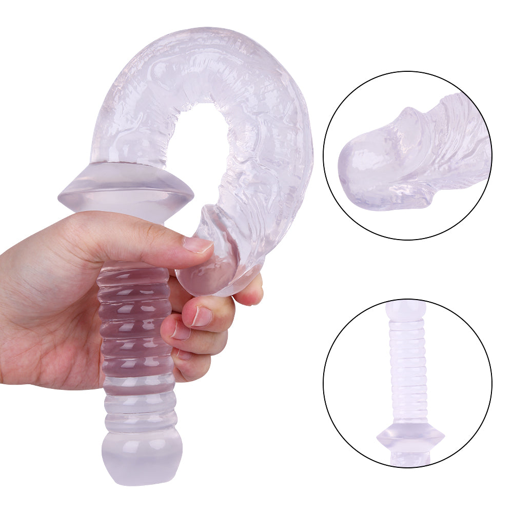 Gode Jelly Mou Transparent avec Poignée 32 cm