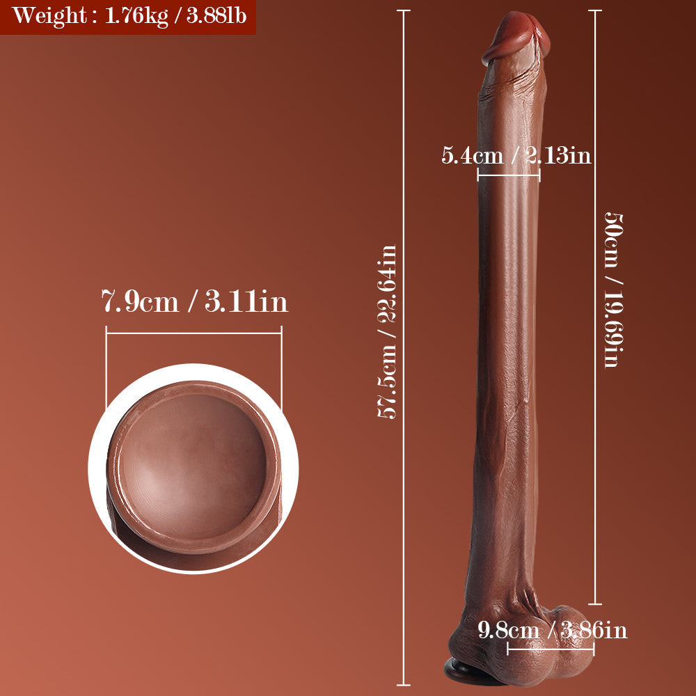Gode Extra Long Marron avec Ventouse 57,5 cm