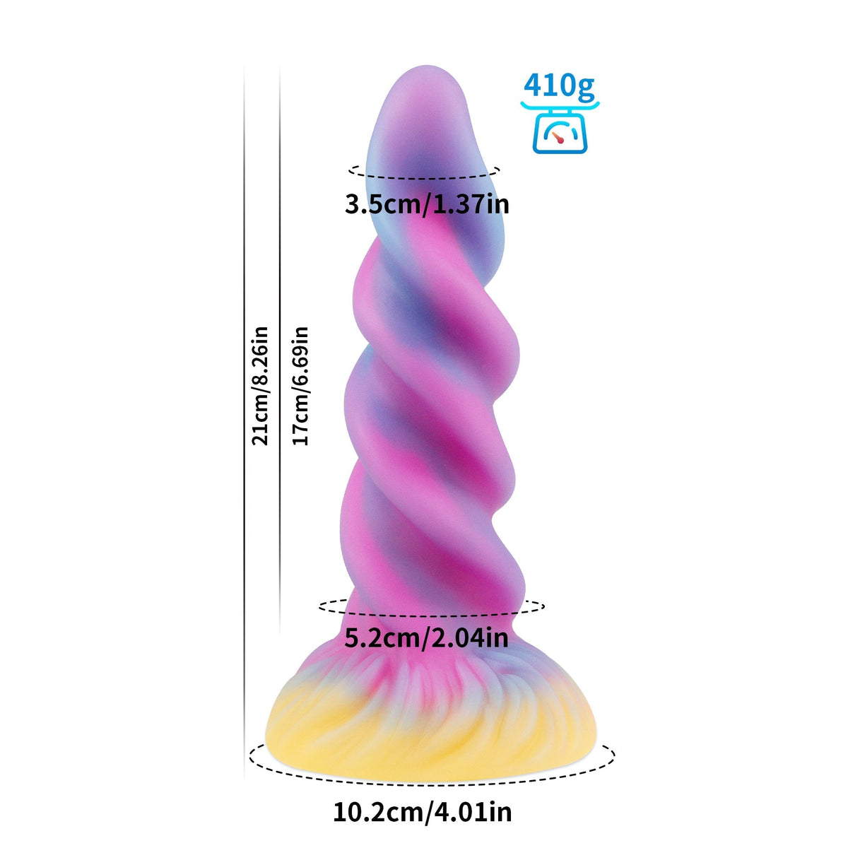 Gode Lumineux Fantasy Nervuré en Silicone 21 cm