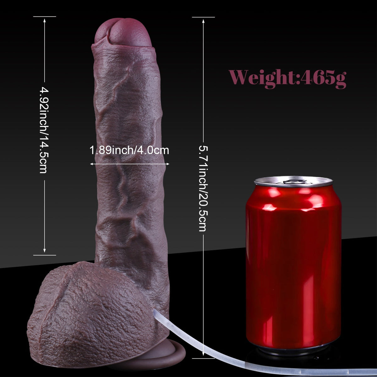 20.5cm Réaliste Noir Gode Éjaculateur avec Prepuce