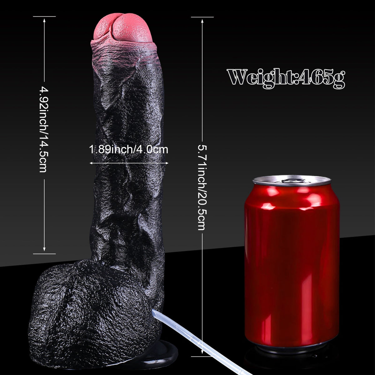 20.5cm Réaliste Noir Gode Éjaculateur avec Prepuce