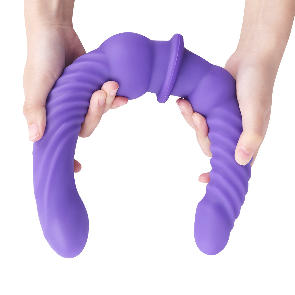 Double Gode Pour Lesbienne Violet Nervuré De 43CM